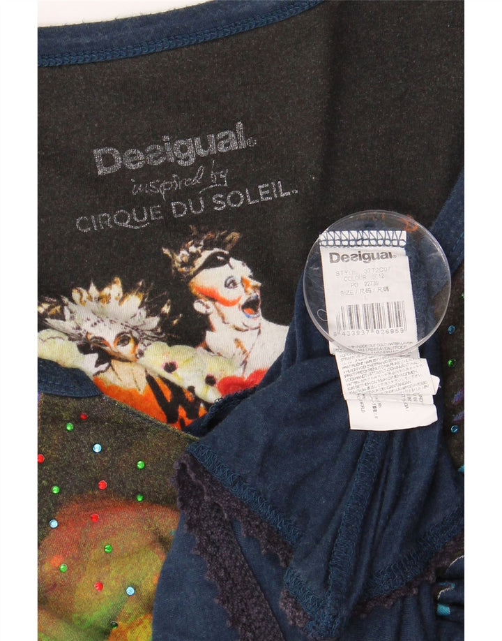 DESIGUAL Grafisches asymmetrisches Tunika-Oberteil für Damen UK 14 Large Marineblau mit Blumenmuster