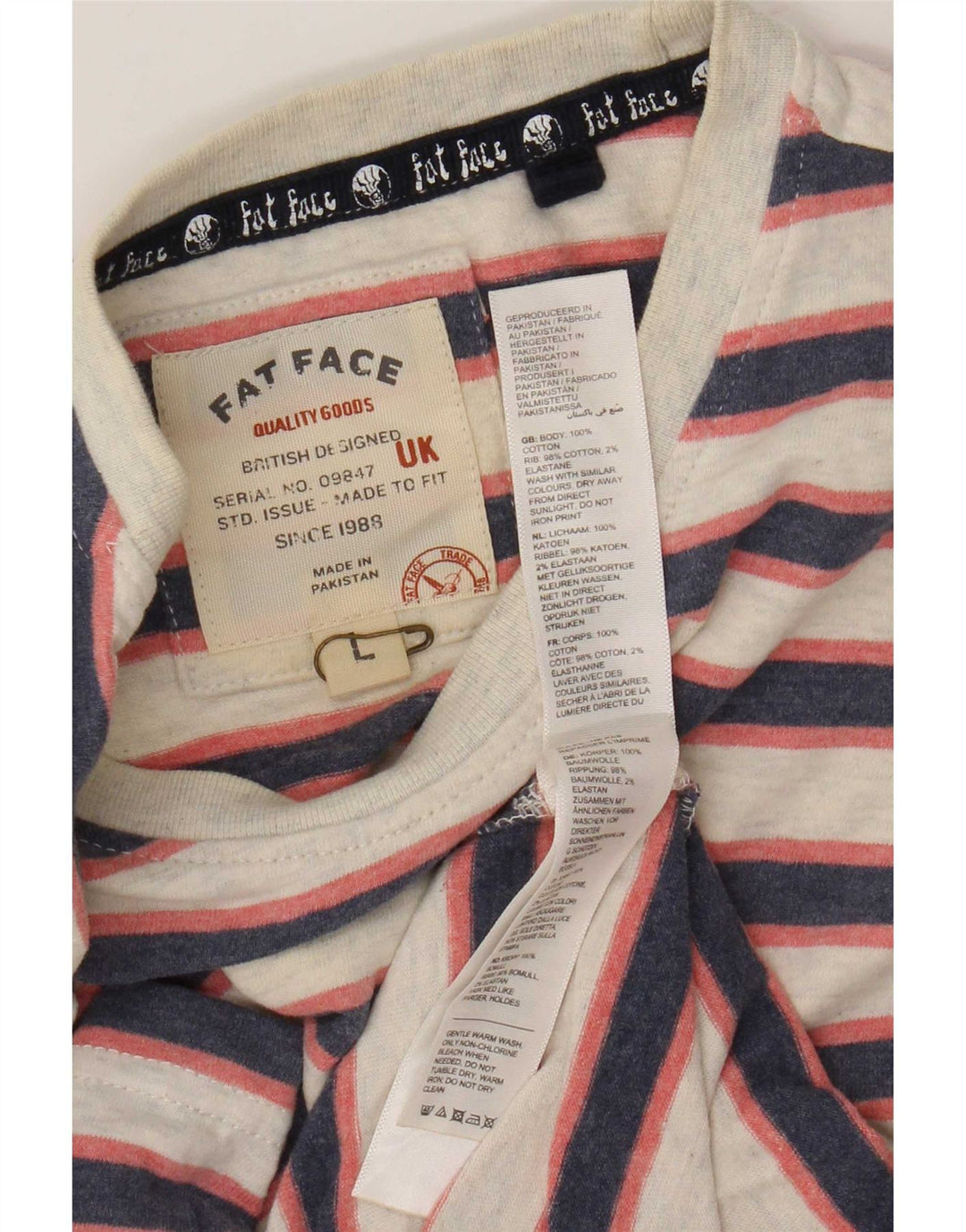 Fat Face Herren-T-Shirt, groß, grau gestreift, Baumwolle