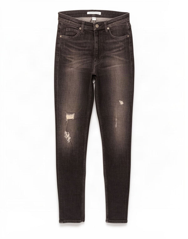 Calvin Klein Damen Distressed Skinny Jeans W27 L30 Schwarze Baumwolle