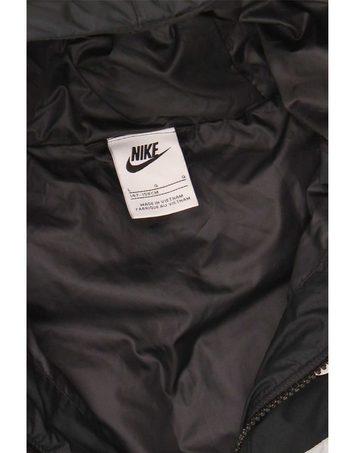Nike Jungen-Jacke mit Kapuze, gepolstert, 12–13 Jahre, Größe L, Schwarz, Farbblock