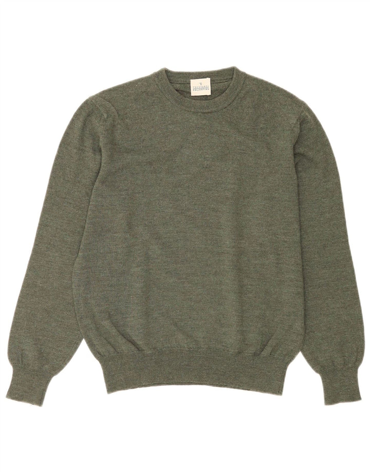 Trussardi Herren-Pullover mit Rundhalsausschnitt, Größe S, grüne Schurwolle