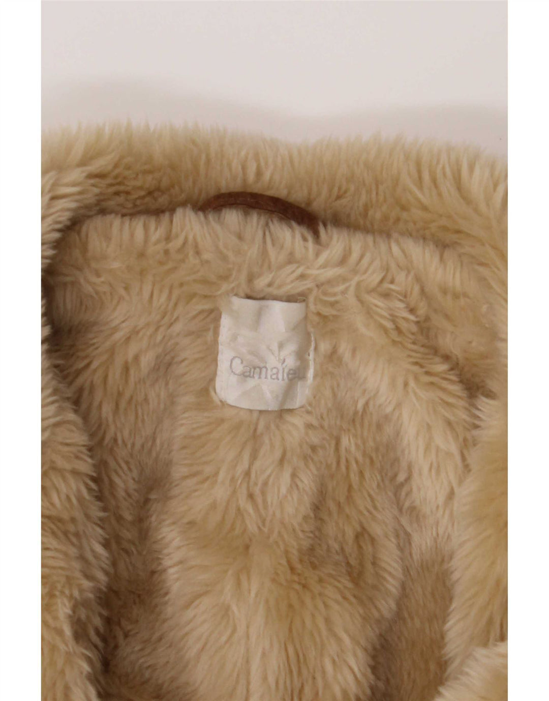 Camaieu Damen Zweireihiger Shearling-Mantel UK 14 Large Beige Leder