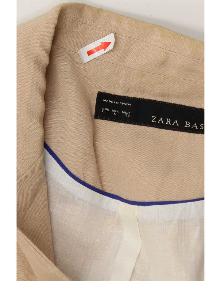 Zara Damen-Blazer mit 3/4-Ärmeln, offenem Schnitt, UK-Gr. 14, Größe L, Beige, Baumwolle