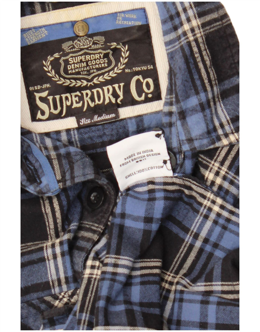SUPERDRY Damen-Flanellhemd mit 3/4-Ärmeln, Größe M, Marineblau kariert