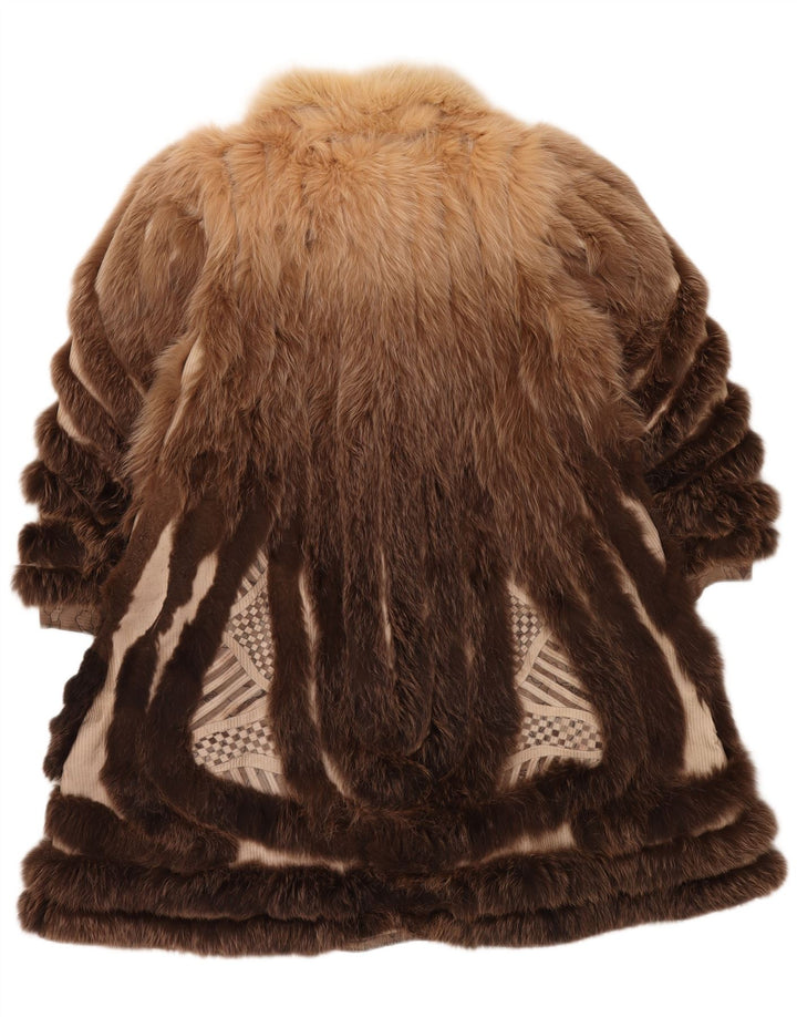 VINTAGE Damen Kunstpelz-Wendemantel UK 18 XL Braun geblümt