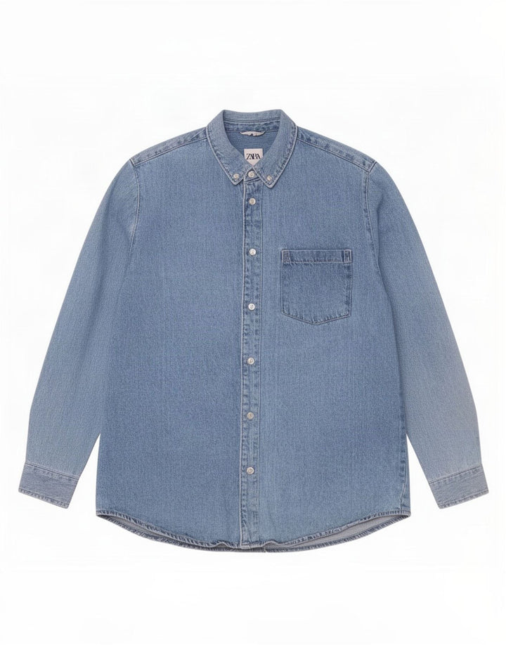 Zara Herren-Jeanshemd, große blaue Baumwolle
