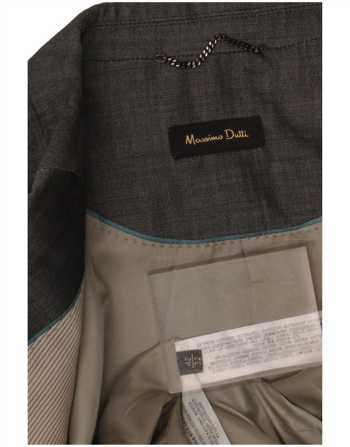 Massimo Dutti Damen-Blazerjacke mit 2 Knöpfen, EU 42, große graue Baumwolle