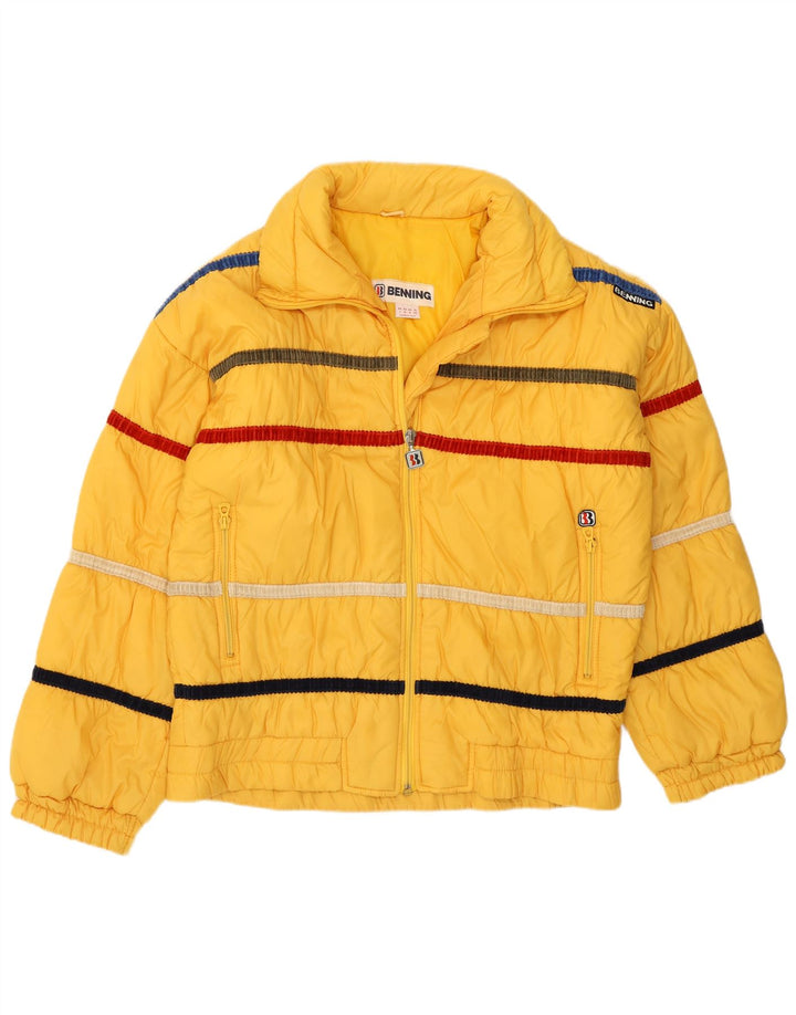 Vintage Damen Wattierte Jacke IT 46 Großes gelb gestreiftes Polyamid Retro