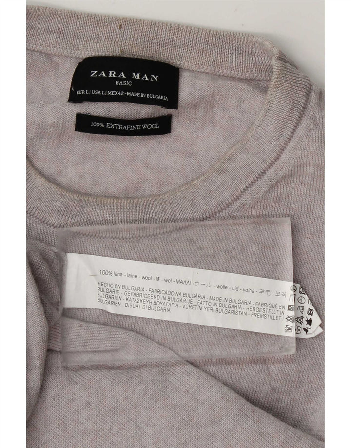 Zara Herren-Pullover mit Rundhalsausschnitt, große graue Wolle
