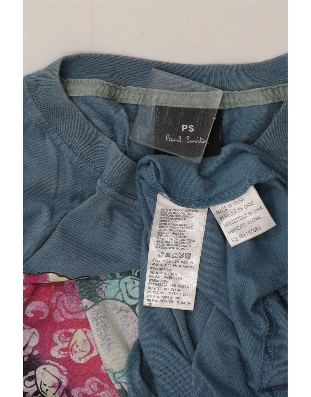 Paul Smith Herren Grafik-T-Shirt-Oberteil aus mittelblauer Baumwolle
