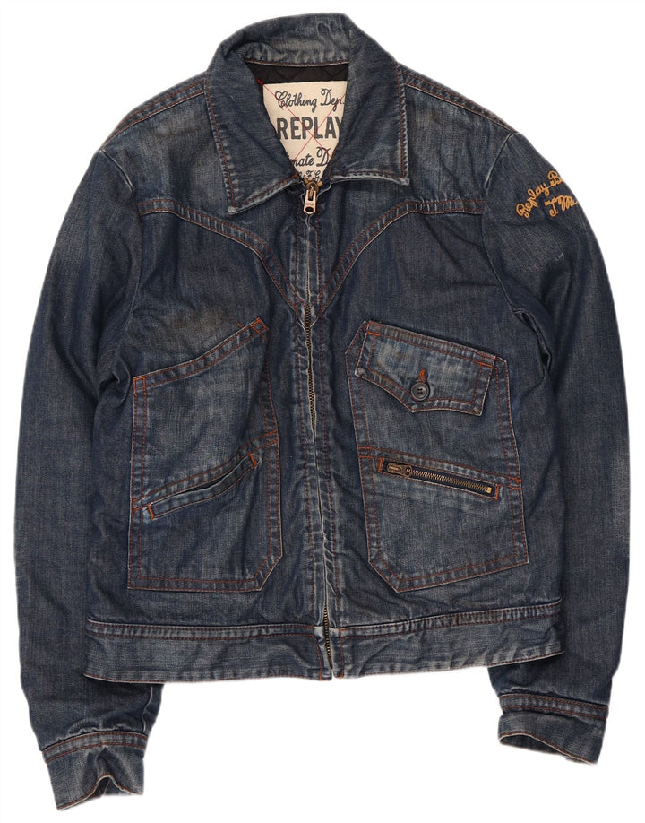 REPLAY Damen Jeansjacke UK 16 Large Marineblau Baumwolle
