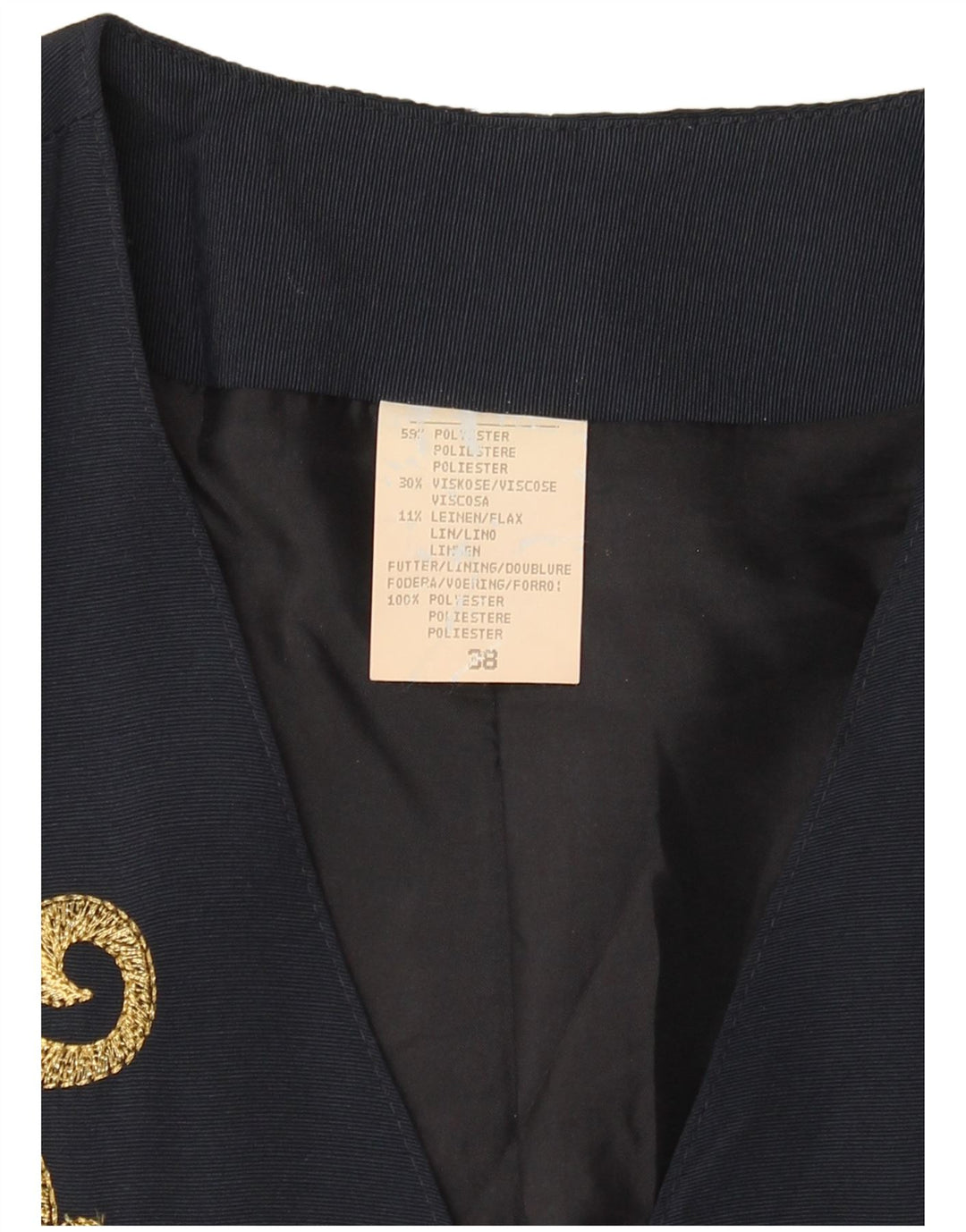VINTAGE Kurzärmliger Damen-Blazer mit 3 Knöpfen, EU 38, mittleres Marineblau