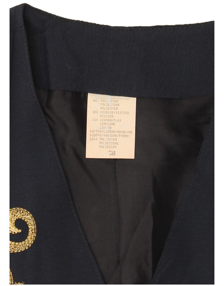 VINTAGE Kurzärmliger Damen-Blazer mit 3 Knöpfen, EU 38, mittleres Marineblau