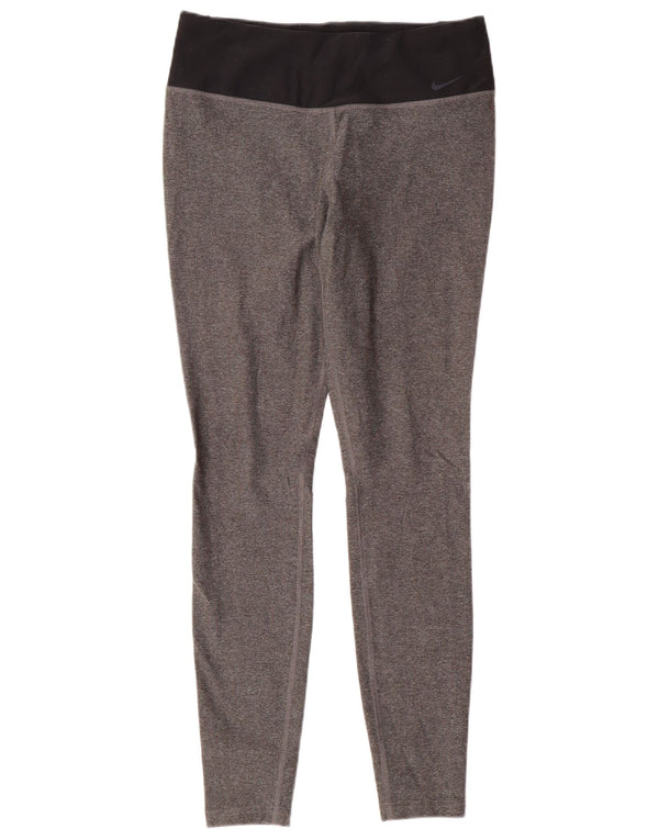 NIKE Damen Dri Fit Leggings UK 12 Mittelgraues Colourblock-Polyester