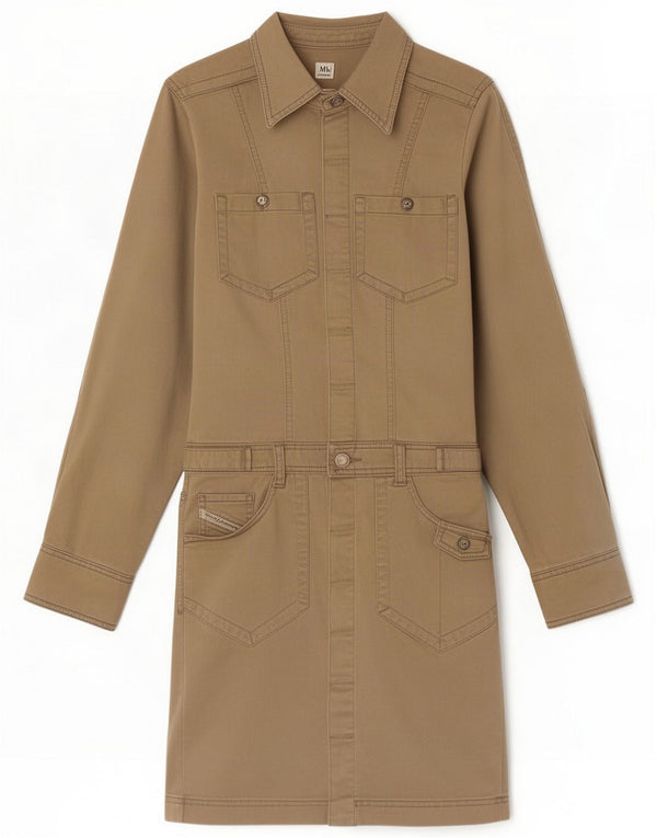 Diesel Damen Langarm-Hemdkleid UK 10 Small Khaki Cotton