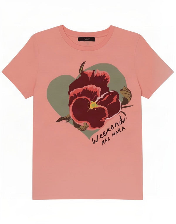 Max Mara Grafik-T-Shirt-Oberteil für Damen, UK 12, Mittelrosa mit Blumenmuster