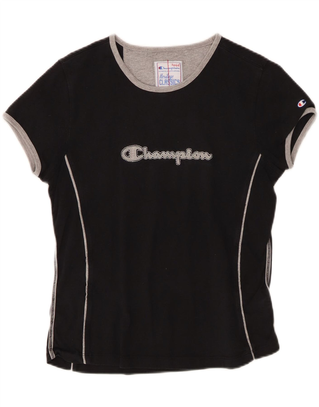 CHAMPION Damen Heritage Classics Graphic T-Shirt Top UK 12 Medium Schwarz