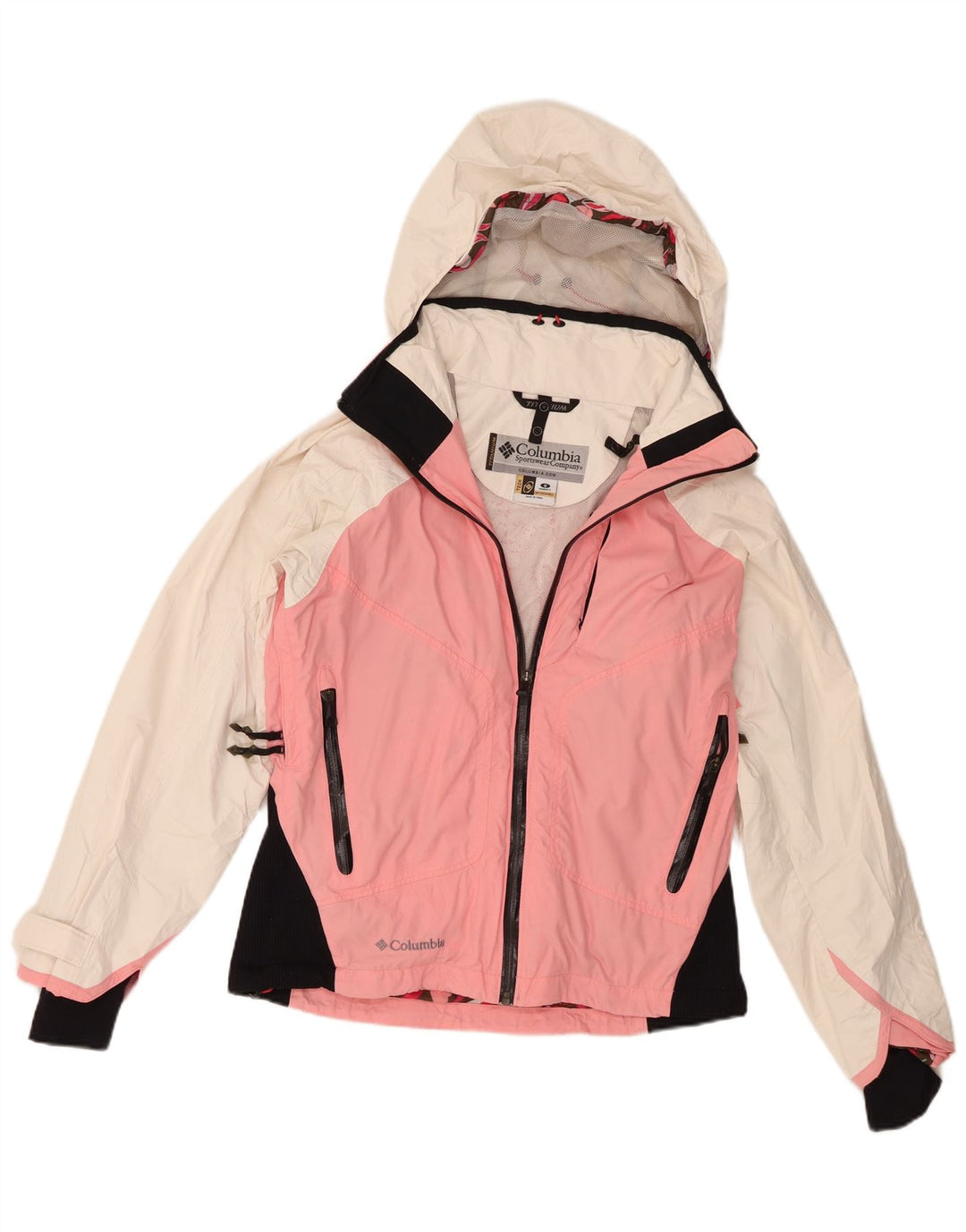 Columbia Damen-Skijacke mit Kapuze, UK 10, Größe S, weißes Colourblock-Nylon
