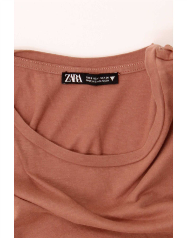 Zara Damen Kurzarmblusenoberteil UK 10 Small Braun