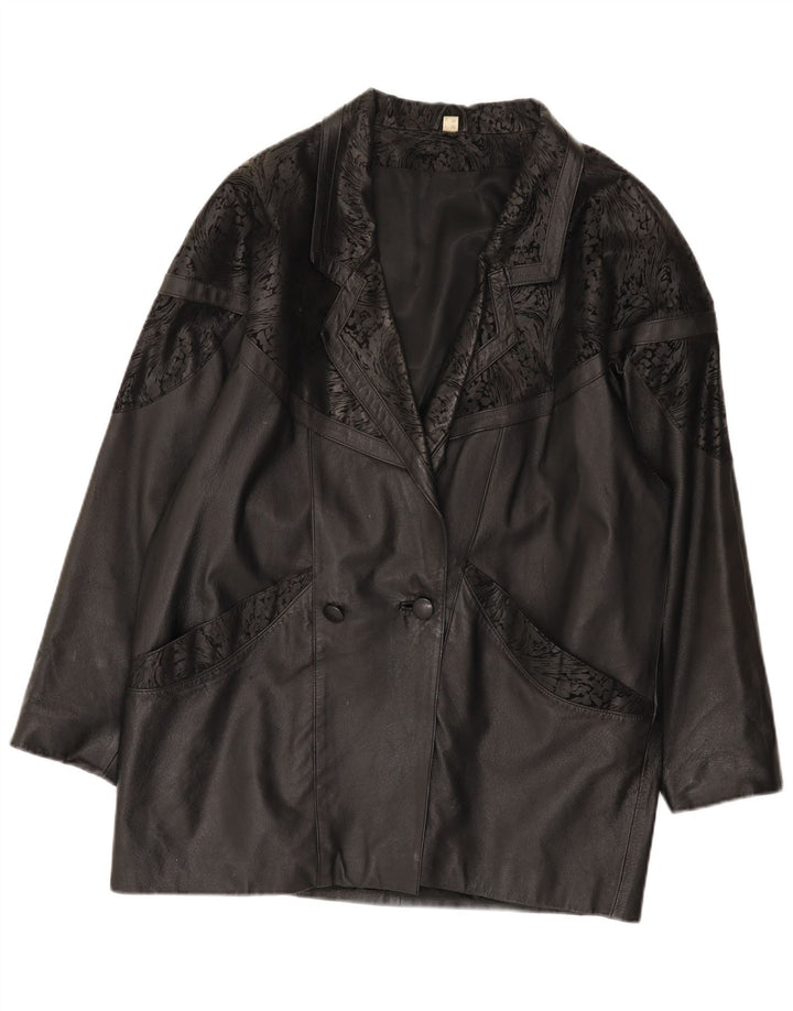 Vintage Damen Übergroße Lederjacke IT 48 2XL Schwarzes Leder