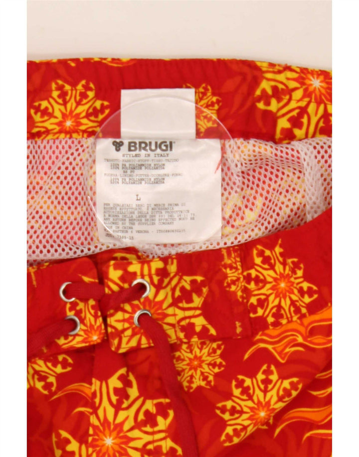 Brugi Herren-Badeshorts mit abstraktem Muster, großes rotes Nylon