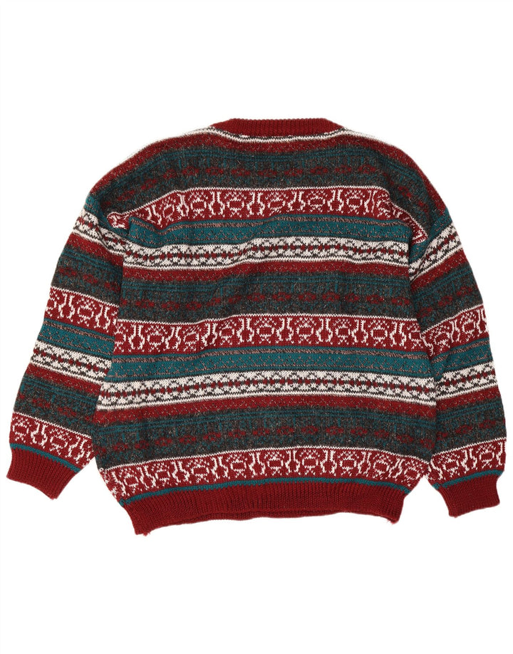 Vintage Herren-Pullover mit U-Boot-Ausschnitt, groß, mehrfarbig, Fair-Isle-Wolle