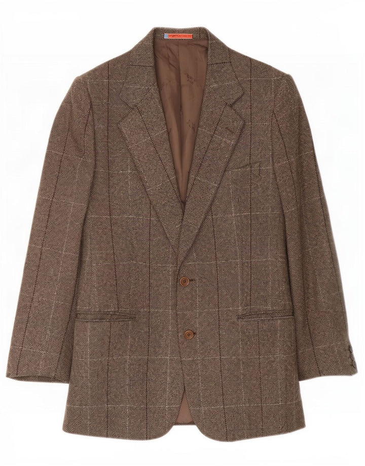 Ungaro Herren-Blazer mit 2 Knöpfen, IT 48, mittelbraun, kariert, Schurwolle