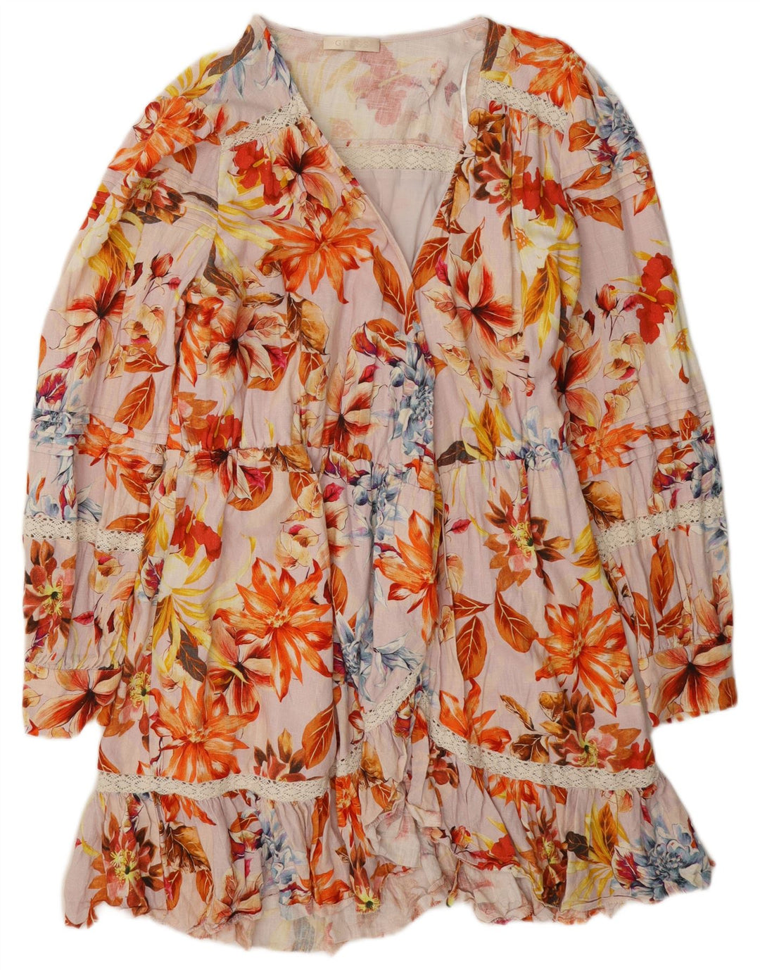 Guess Damen-Stufenkleid UK 12 Mittelmehrfarbige Viskose mit Blumenmuster