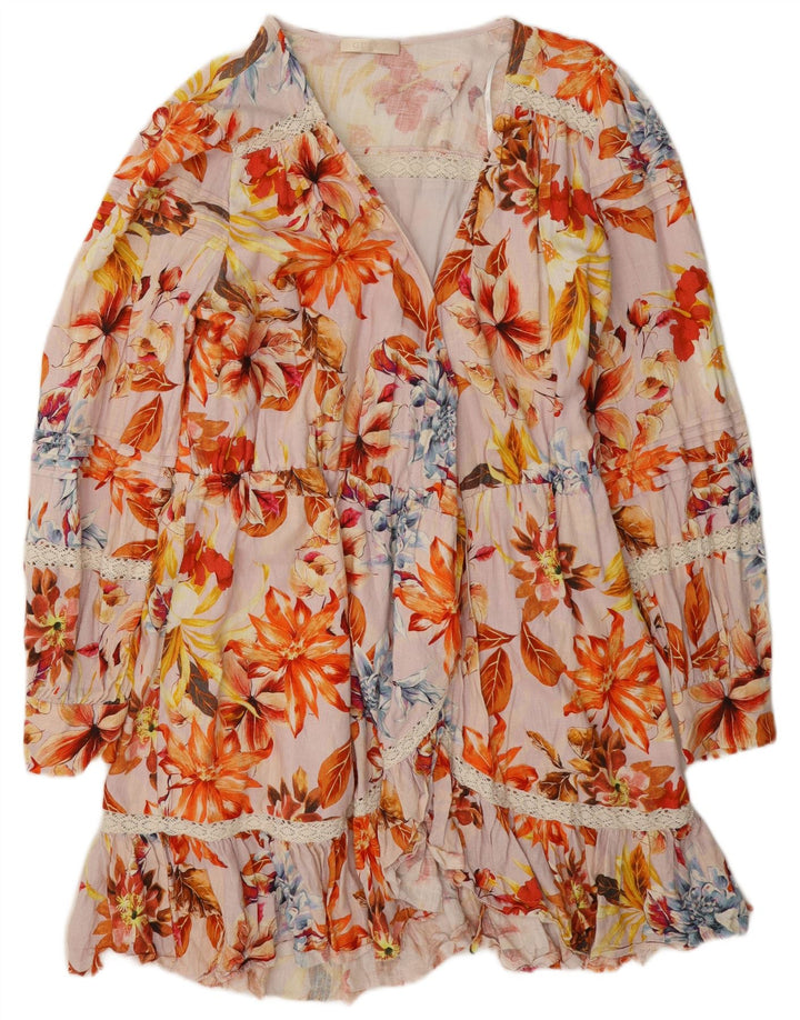 Guess Damen-Stufenkleid UK 12 Mittelmehrfarbige Viskose mit Blumenmuster