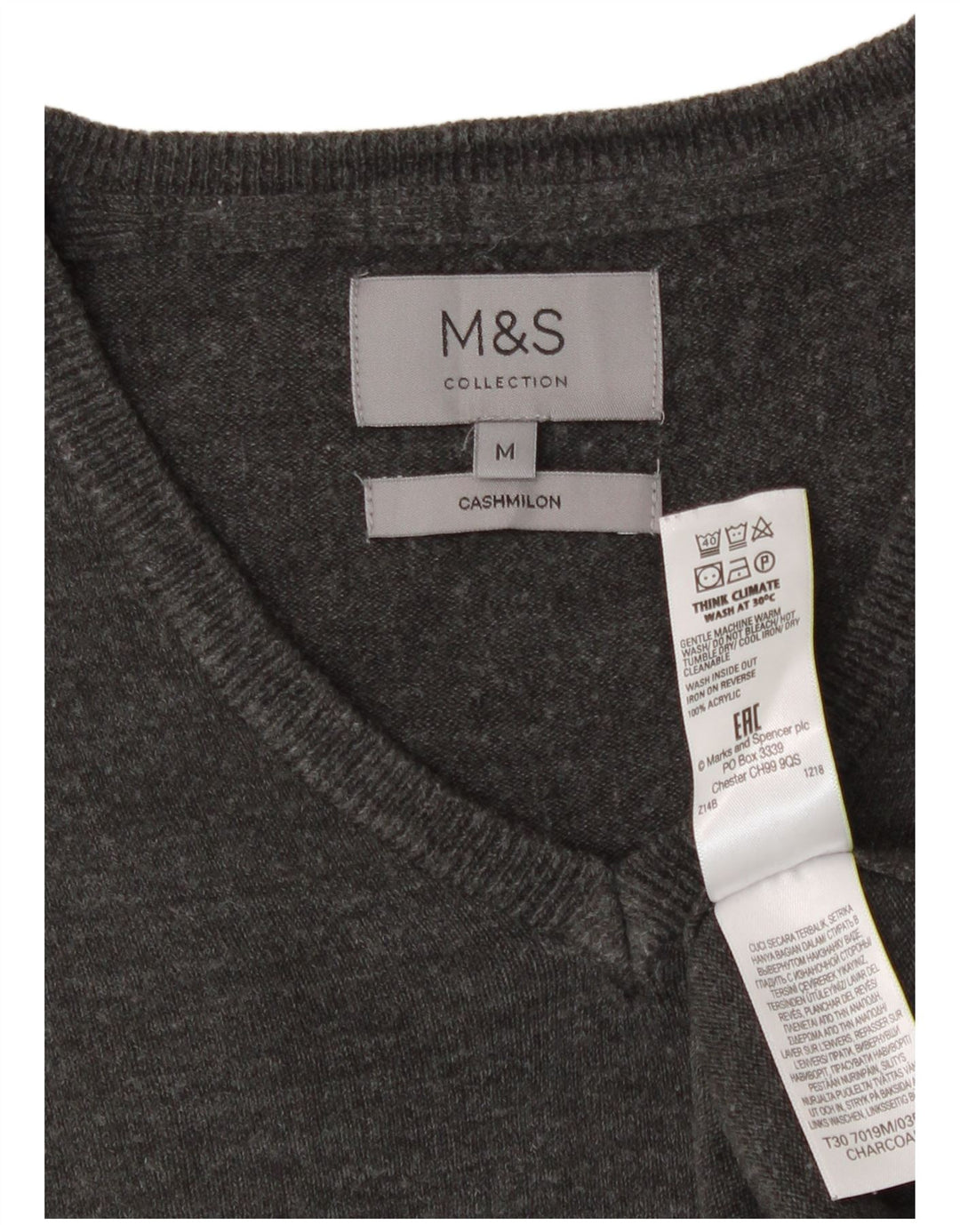 Marks & Spencer Herren-Pullover mit V-Ausschnitt, mittelgraues Acryl