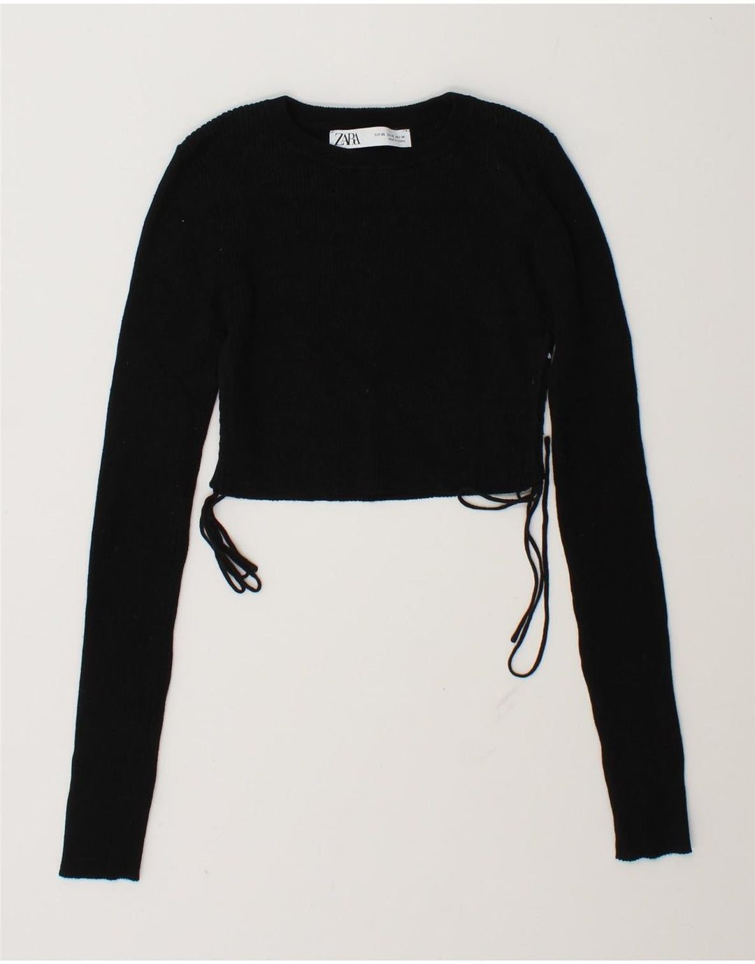 Zara Damen Crop Top Langarm UK 6 XS Schwarz