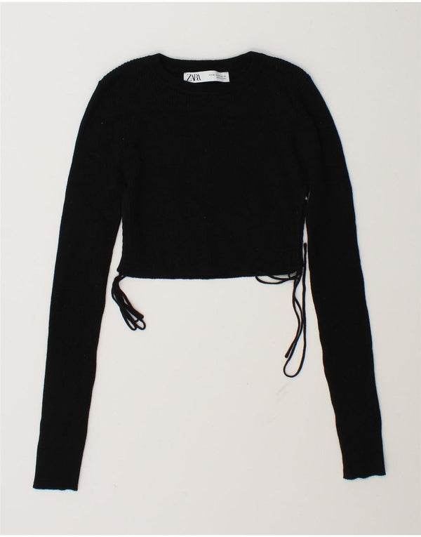 Zara Damen Crop Top Langarm UK 6 XS Schwarz