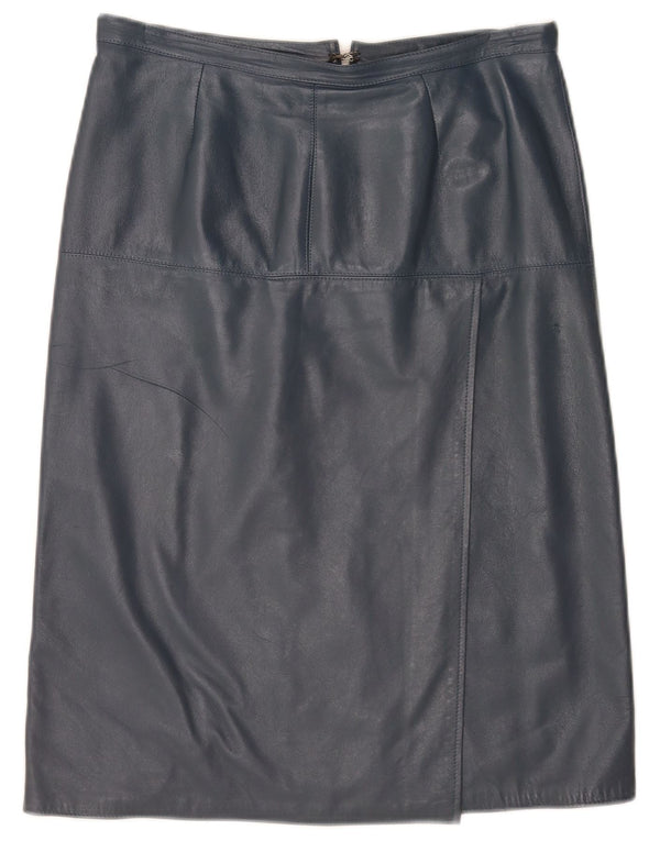 Vintage Damen High Waist Lederrock IT 46 Large W30 Blau