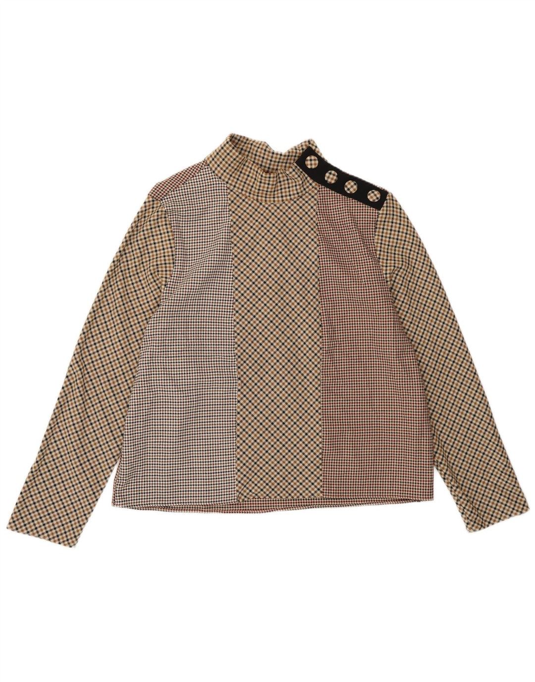 Zara Damen Langarm-Blusenoberteil UK 18 XL Braunes Gingham-Polyester