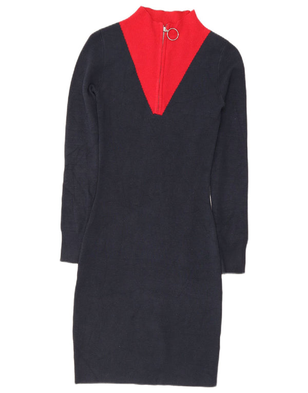 Jack Wills Damen-Pulloverkleid mit Reißverschluss, UK 6 XS, Marineblau, Farbblock