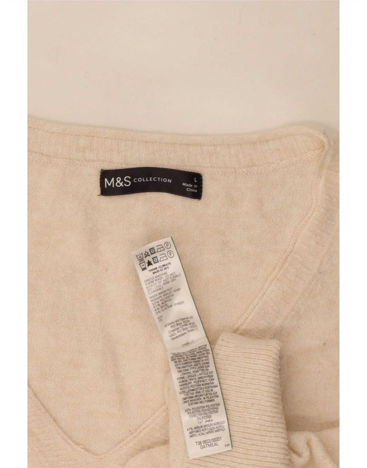 Marks & Spencer Damen-Pullover, übergroß, V-Ausschnitt, Gr. 40, Größe L, Beige