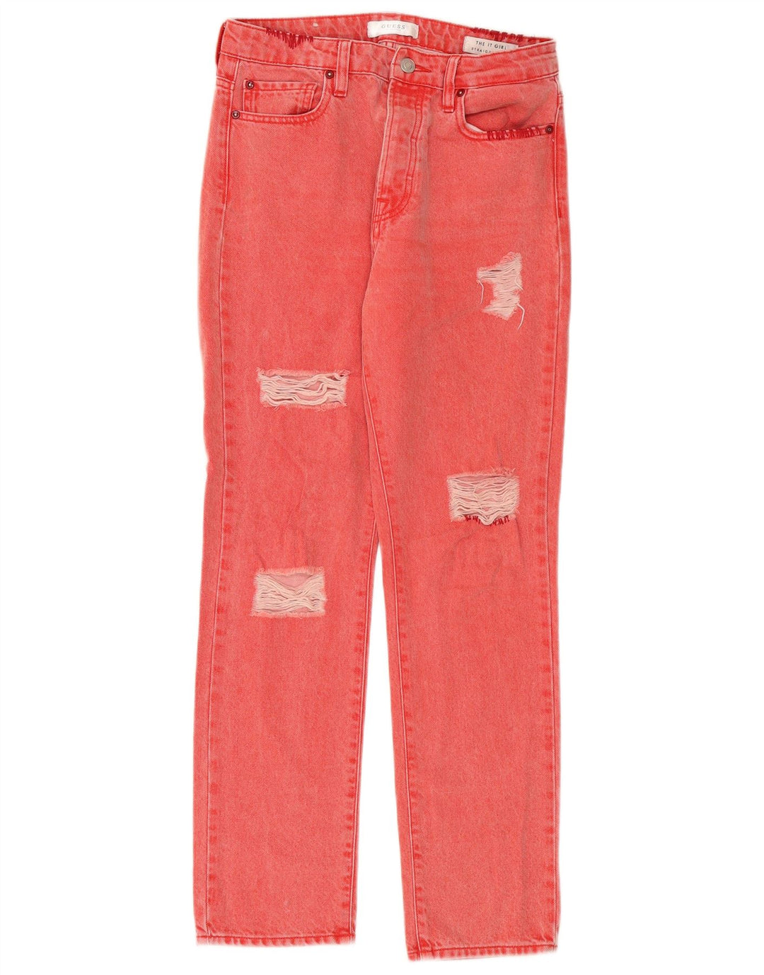 Guess Damen Distressed Straight Jeans W26 L28 Rote Baumwolle