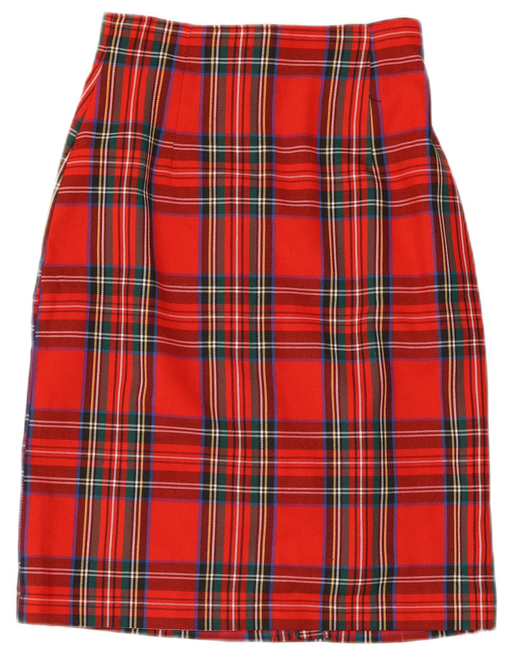 Vintage Damen Bleistiftrock UK 9/10 Small W26 Rot kariertes Polyester