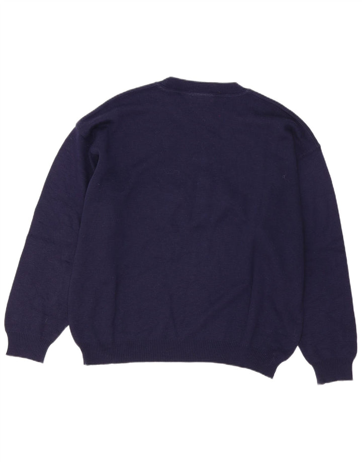 COMPASS CARD Herren-Pullover mit grafischem Rundhalsausschnitt, groß, marineblaue Wolle