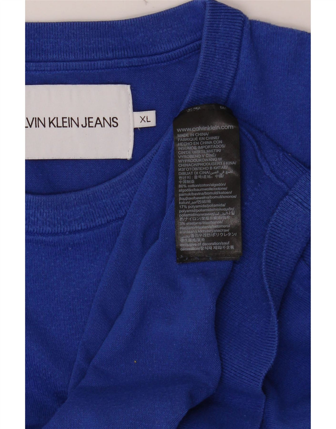 CALVIN KLEIN JEANS Herren-Pullover mit Rundhalsausschnitt, XL, blaue Baumwolle
