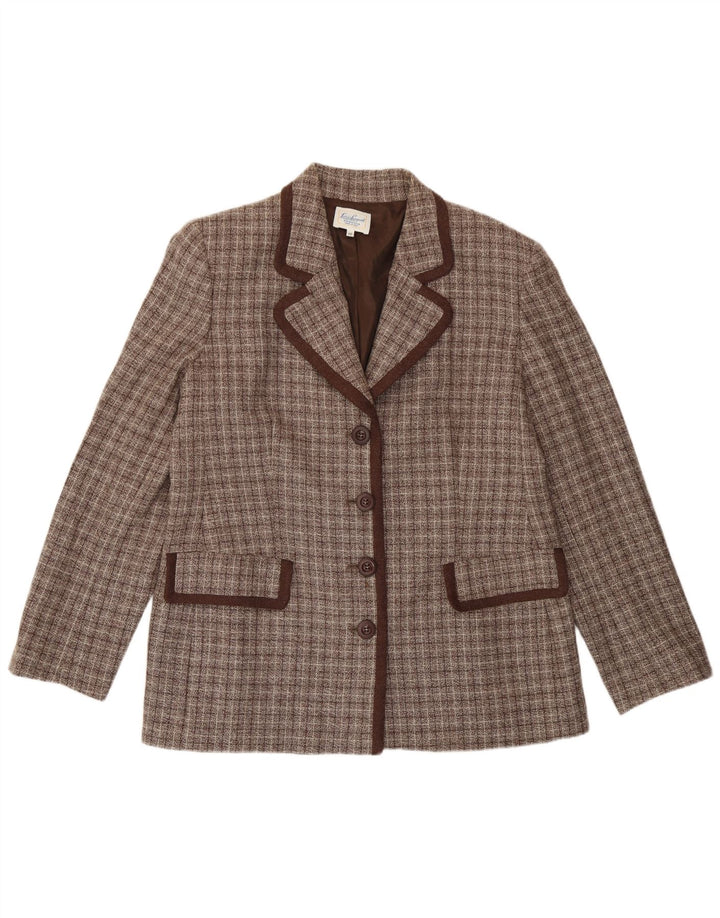 Luisa Spagnoli Damen 4-Knopf-Blazerjacke IT 46 Großer brauner Karo
