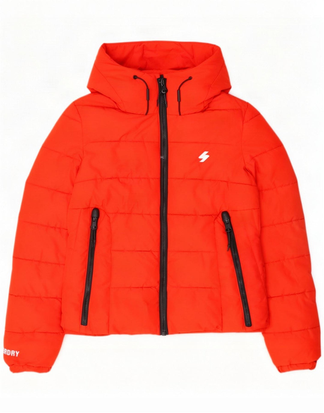 Superdry Wattierte Jacke mit Kapuze für Damen, UK 6 XS, rotes Polyester