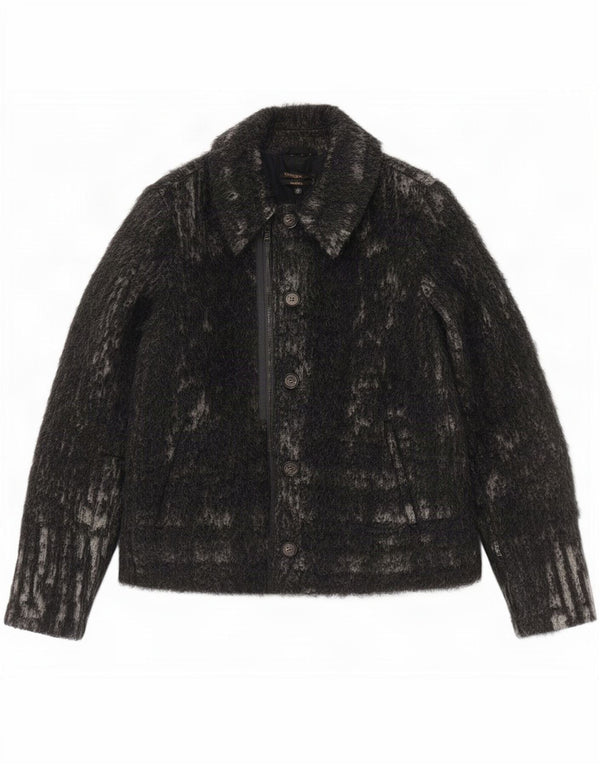 Diesel Damen Übergroße Bomberjacke UK 6 XS Grau gefleckte Wolle