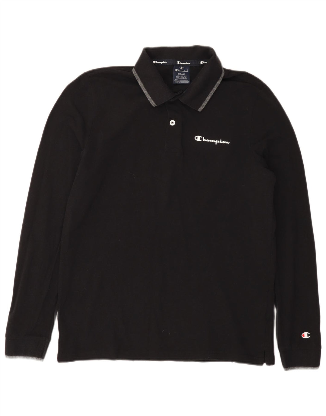 CHAMPION Herren-Langarm-Poloshirt, Größe S, Schwarz, Baumwolle
