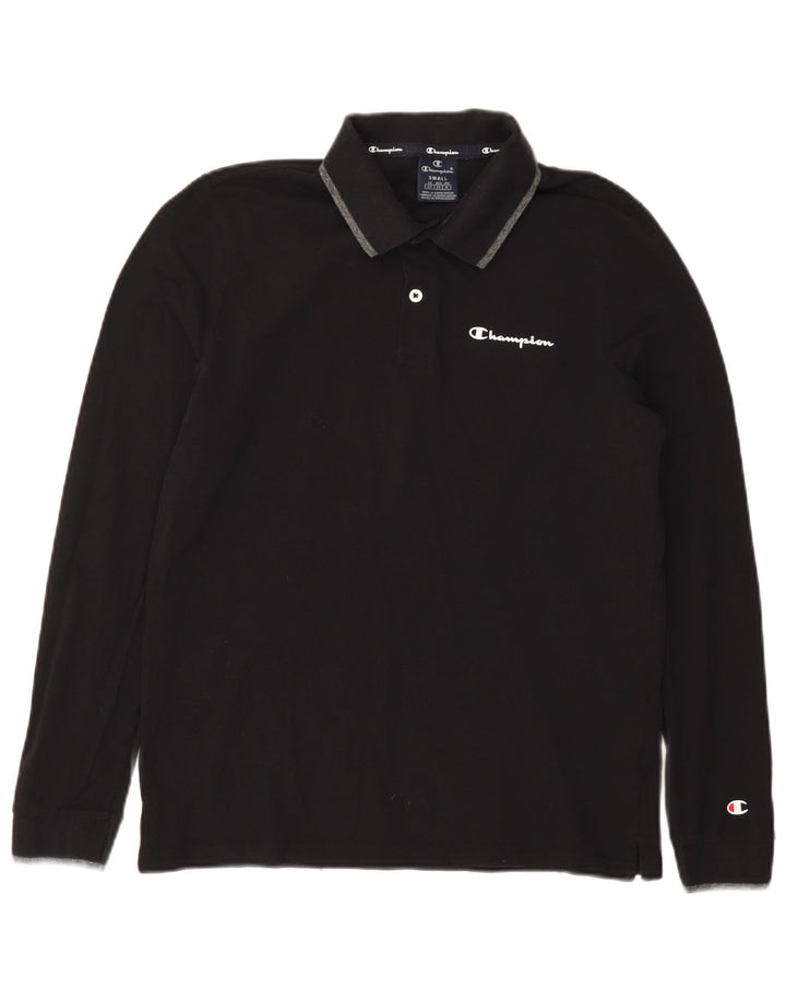 CHAMPION Herren-Langarm-Poloshirt, Größe S, Schwarz, Baumwolle