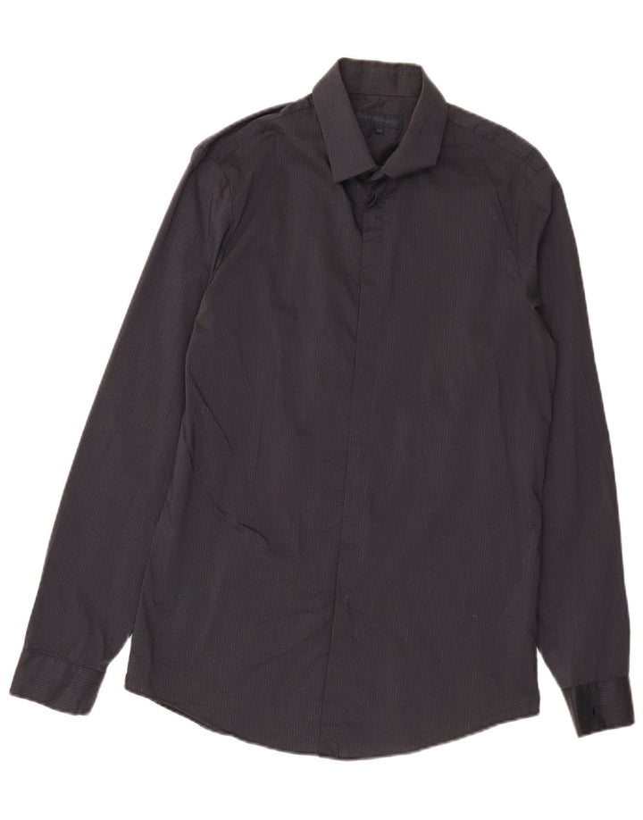 Trussardi Herrenhemd Größe 41 Mittelschwarze Nadelstreifen-Baumwolle