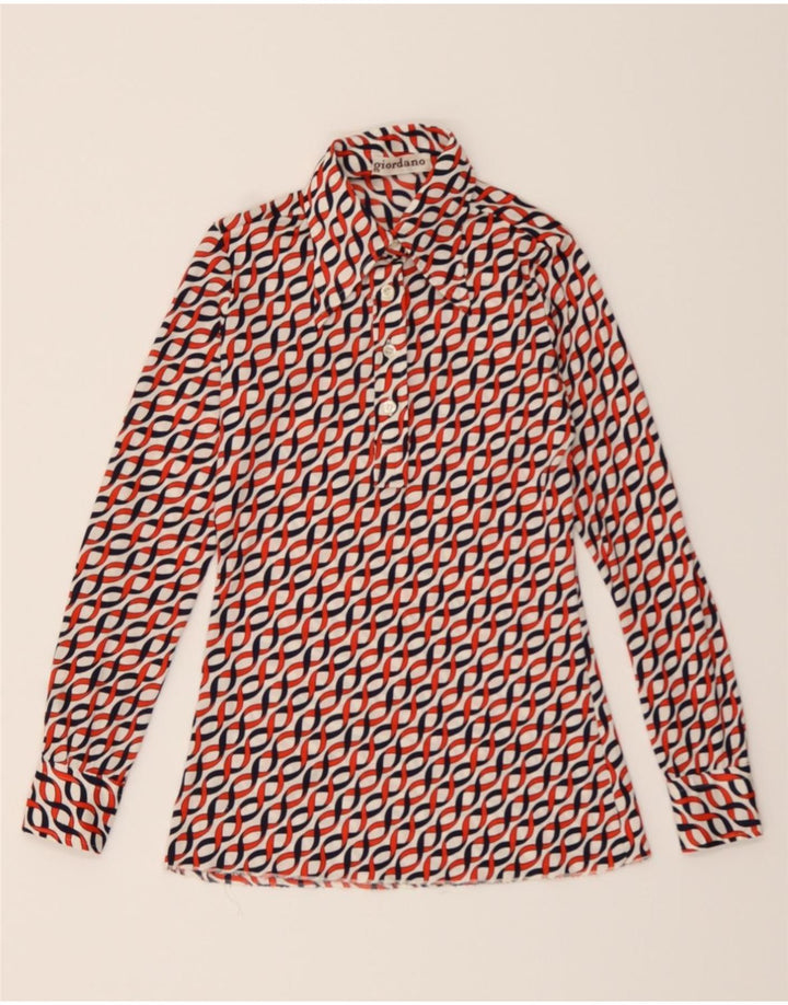 GIORDANO Womens Abstract Pattern Pullover Shirt UK 8 Small Red Vintage Giordano and Second-Hand Giordano from Messina Hembry 
