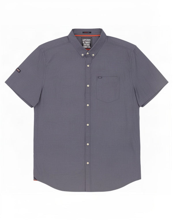 Superdry Herren Kurzarm-Hemd mit regulärer Passform, 2XL, blaue Baumwolle