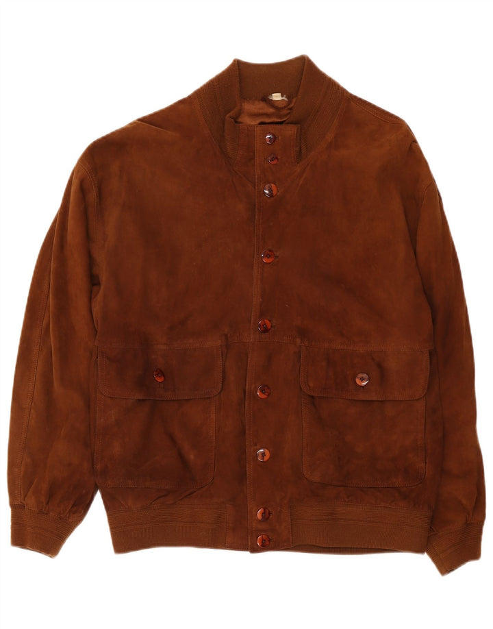 Vintage Herren Wildleder Bomberjacke IT 50 Großes braunes Leder