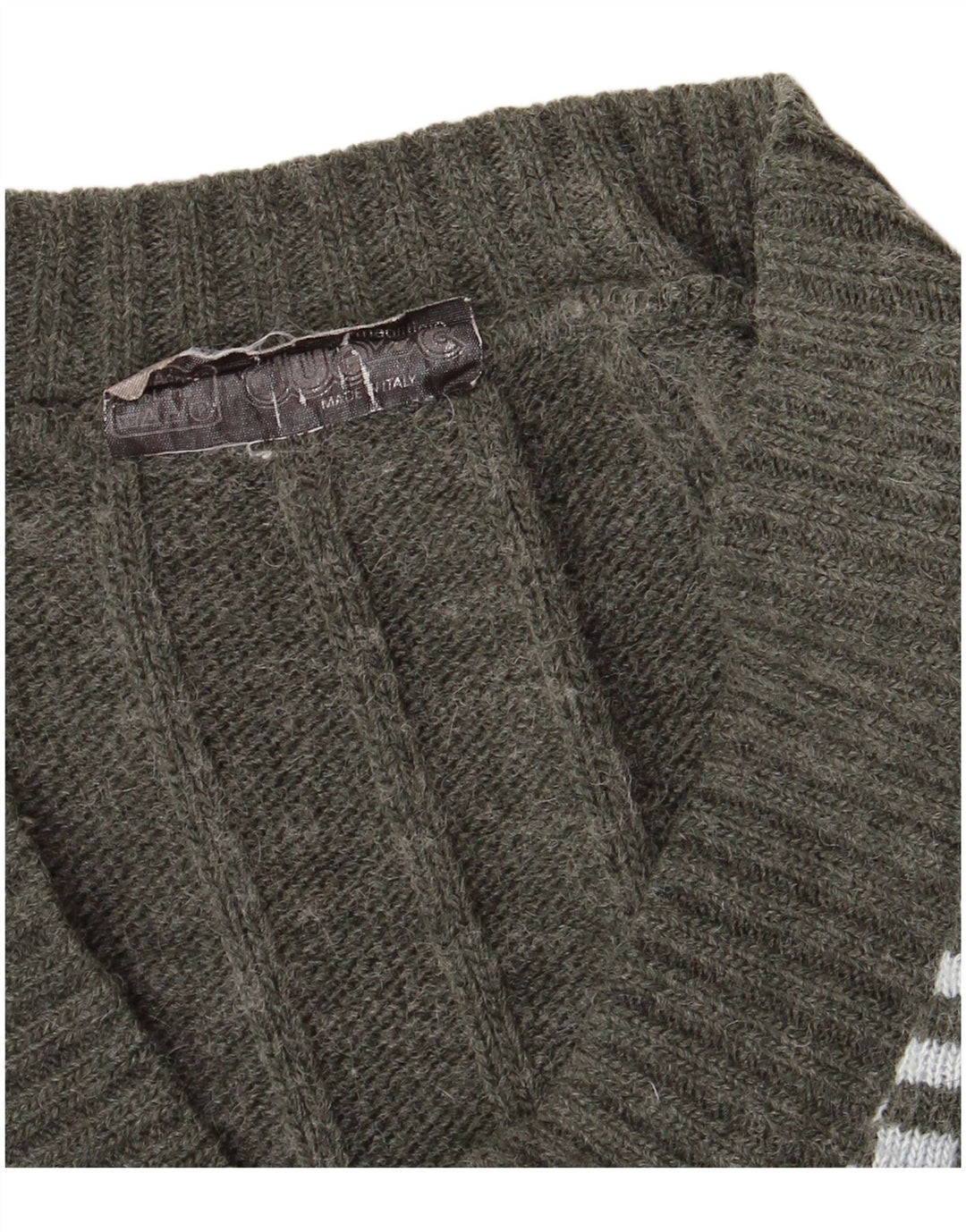 VINTAGE Damen Cardigan Pullover UK 14 Large Khaki Geometrisch Acryl